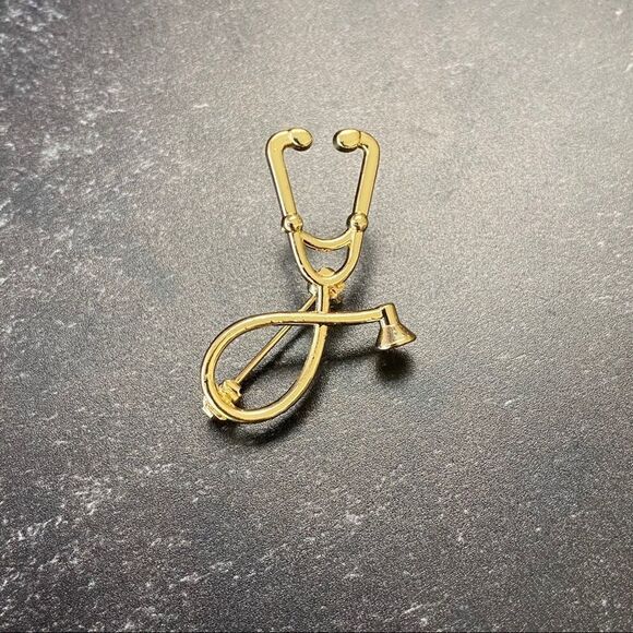 Stethoscope Gold Pin/ Brooch Lapel - Picture 2 of 6